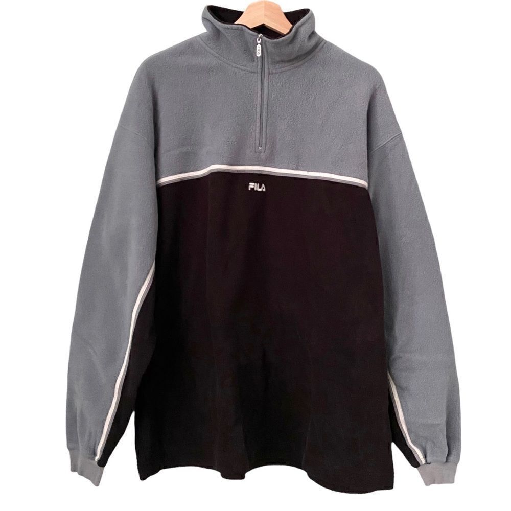 Fila Grey & Black Fleece Sweater Jacket Front Zip in Men's Size Large